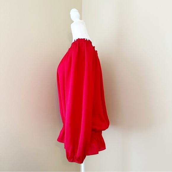Michael MK Peplum Elastic Neck Long Sleeve Red Top - Large - Picture 2 of 9